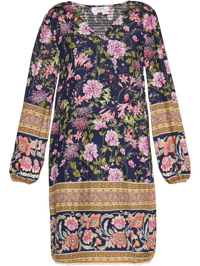 Usha Jurk Navy Veelkleurig