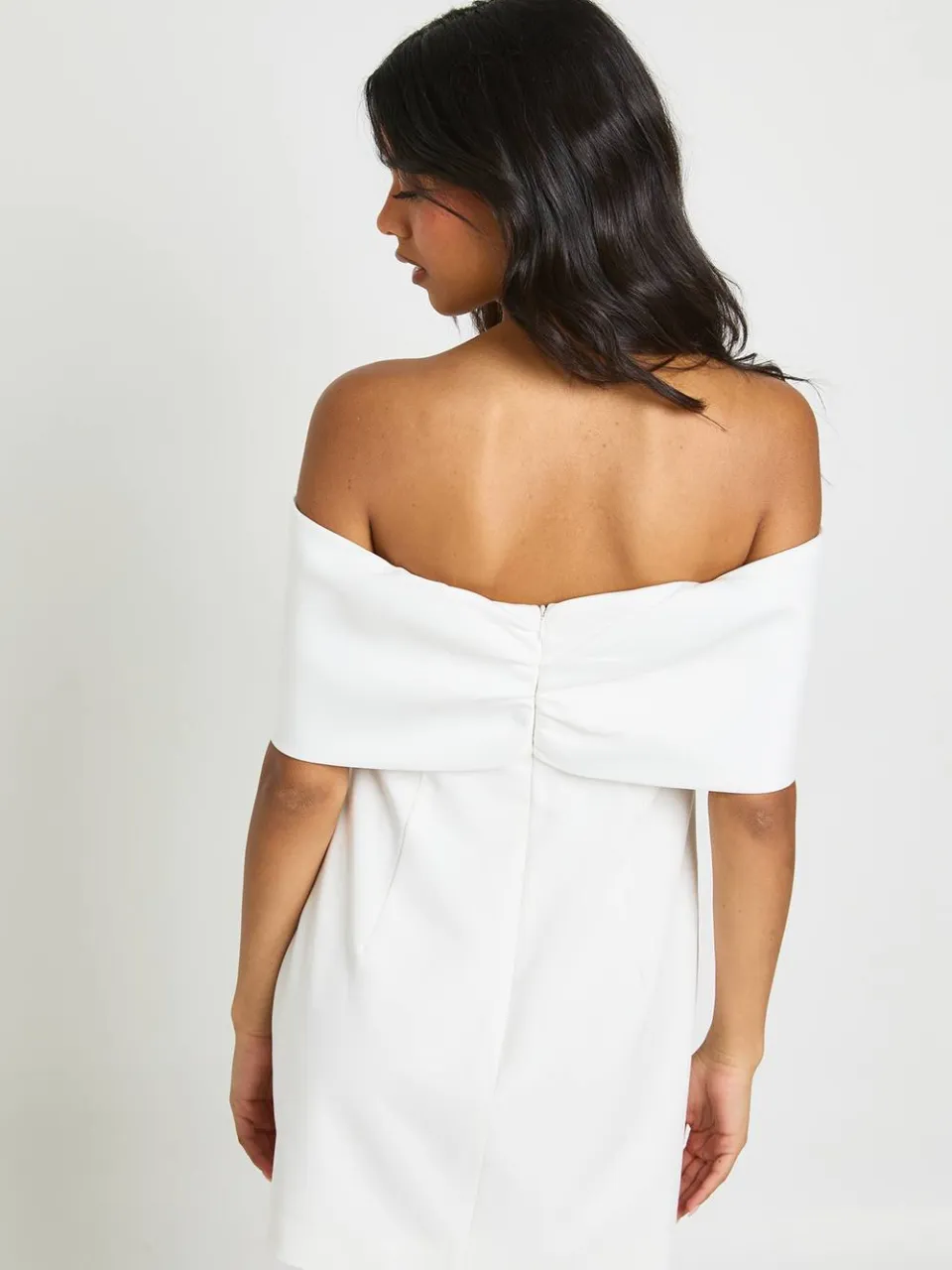 boohoo Dames Bardot Mini Jurk Met Satijnen Strikdetail ivoor, foto 3