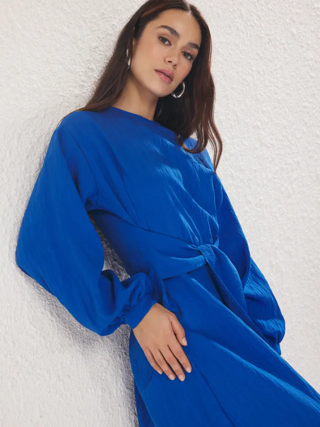 Trendyol Modest Dames Blauw Effen Maxi Lang Casual Recht Modest Jurken, foto 2