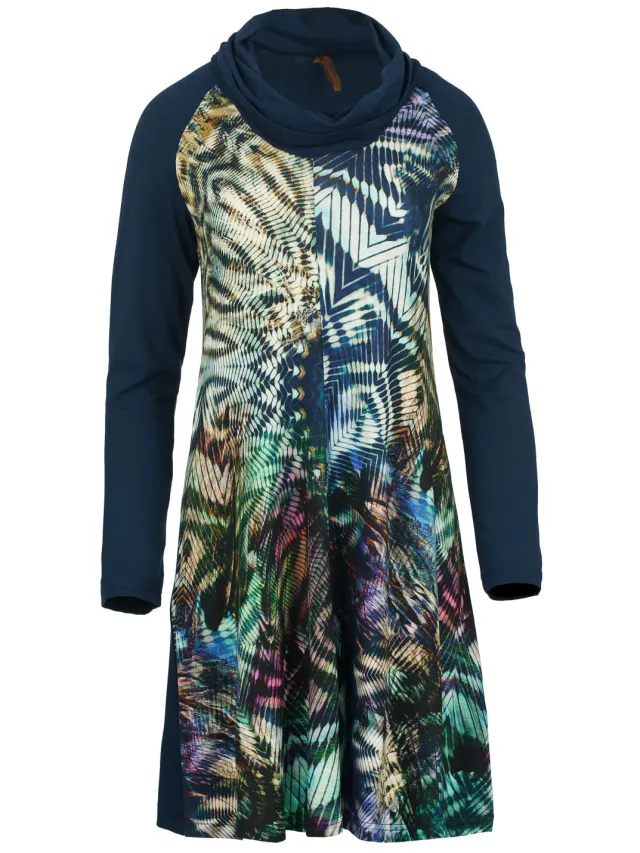 Conquista Schildpadhalsjurk met print en effen kleur Stretch Jersey-stof Marineblauw