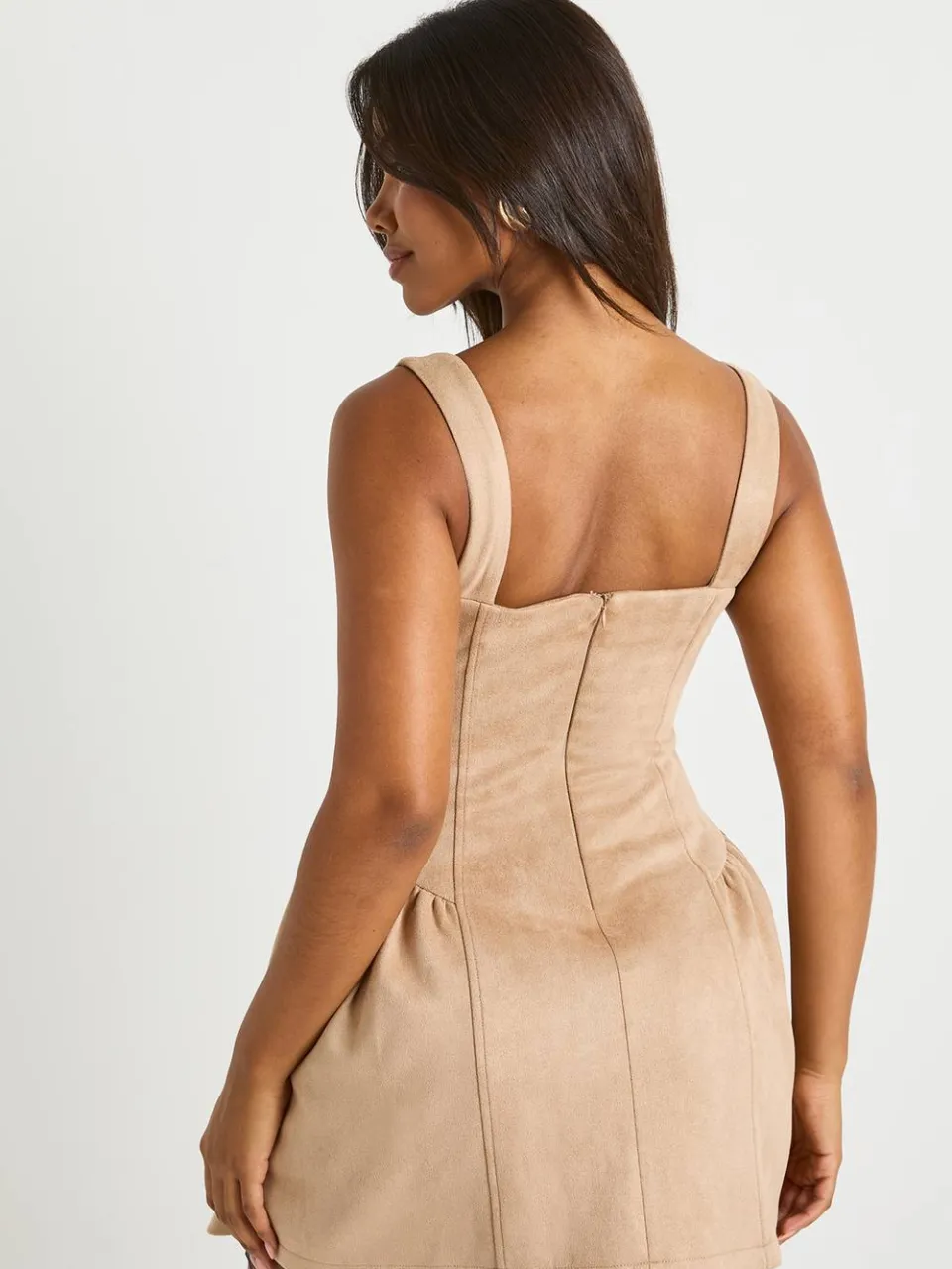 boohoo Dames Nep Suede Melkmeisje Minijurk steen, foto 2