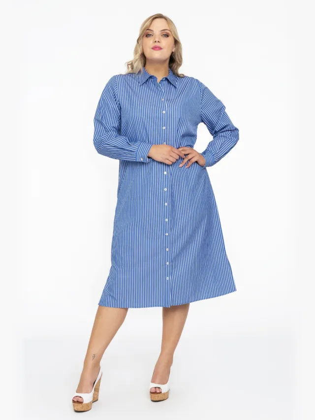 Yoek Blouse-jurk lang SMALL STRIPE | Blauw