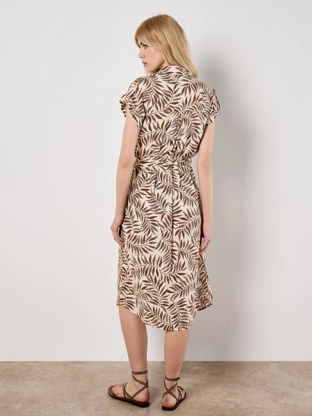 Apricot Midi-jurk met bladprint Bruin
