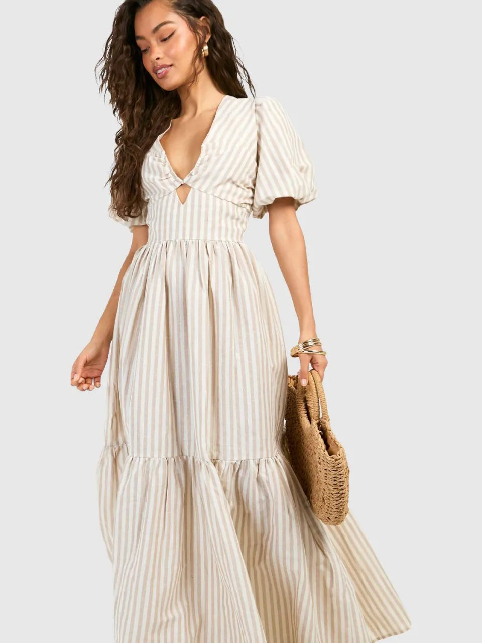 boohoo Dames Gestreepte Maxi Jurk met Lagen steen, foto 3