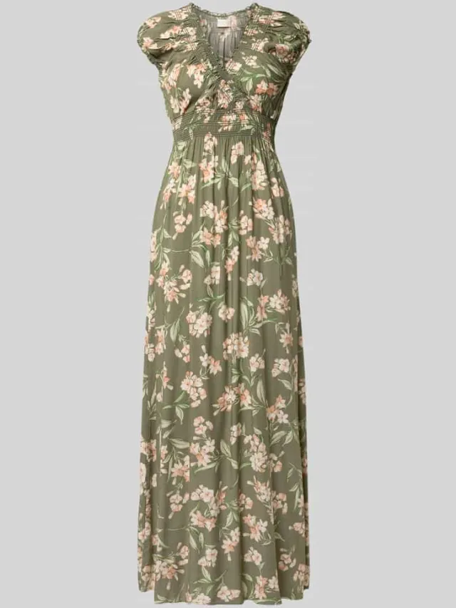 Apricot maxi-jurk van viscose met V-hals Groen