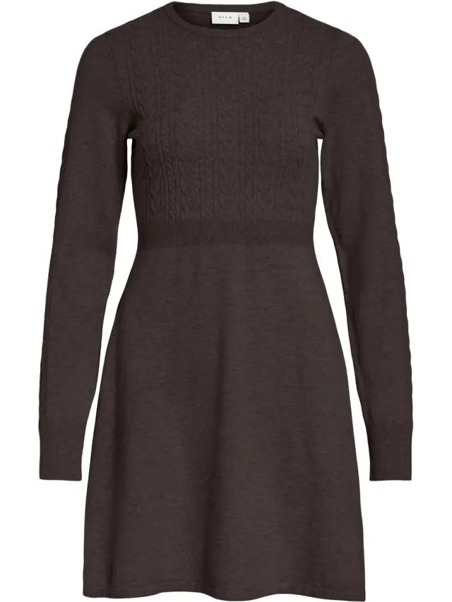 Vila VIKERRY O-NECK L/S CABLE KNIT DRESS NOOS - Dames - Mini jurken Coffee Bean