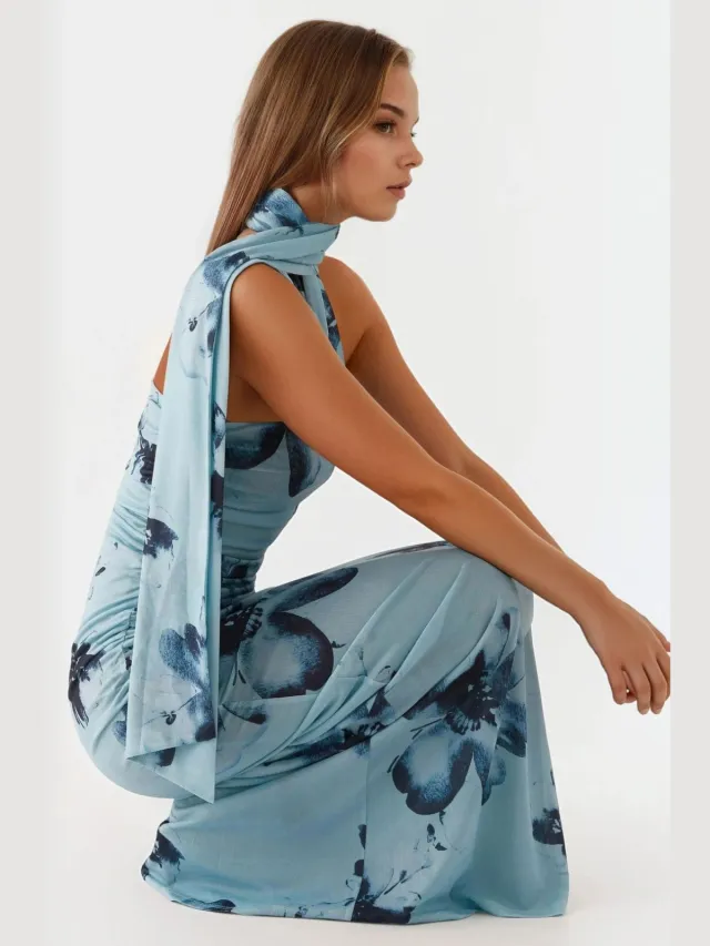 Hiccup Strapless Gedrukt Bodycon Maxijurk blauw, foto 2