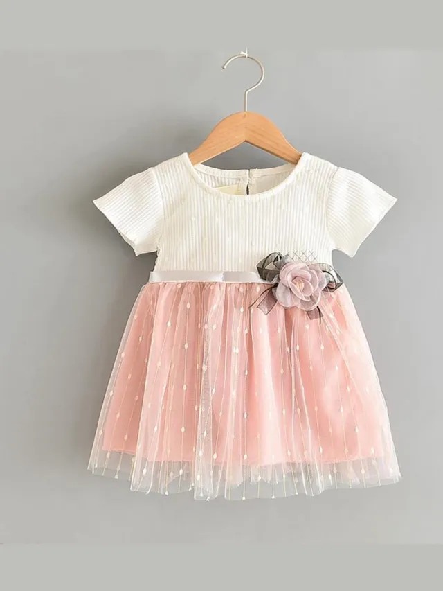 Baby Garden Baby feestjurk wit - roze Baby Jurk 68