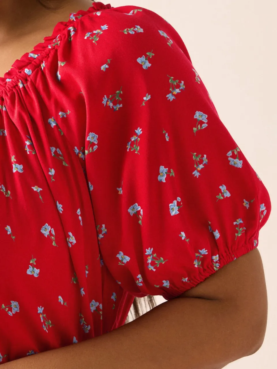 Yours Rode Maxijurk Met Bloemenprint En Strikhals-52 rood, foto 5