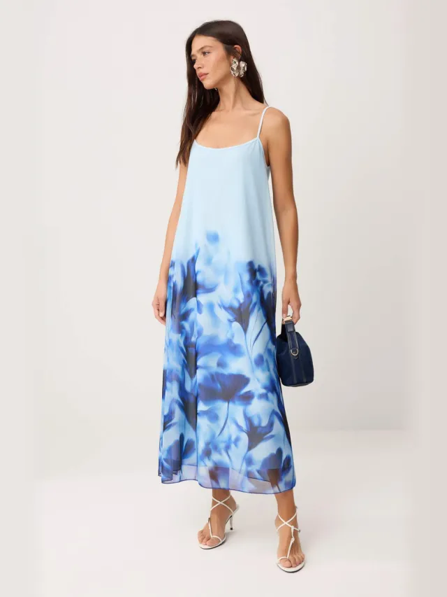 Trendyol TRENDYOLMİLLA Dames Blauw Abstract Maxi Mouwloos Skater Jurken