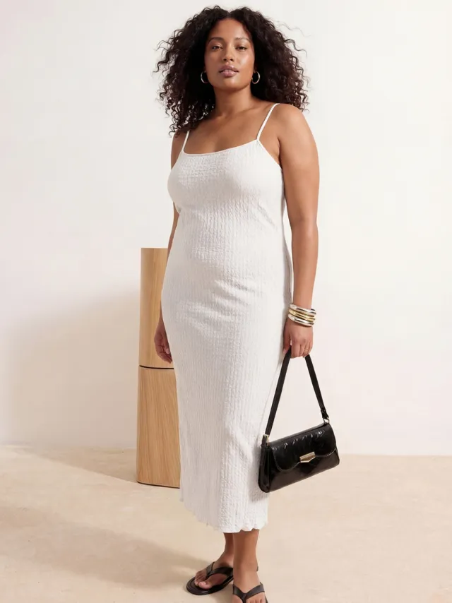 Trendyol Curve Dames Wit Effen Midi Mouwloos Casual Bodycon Grote maten Jurk