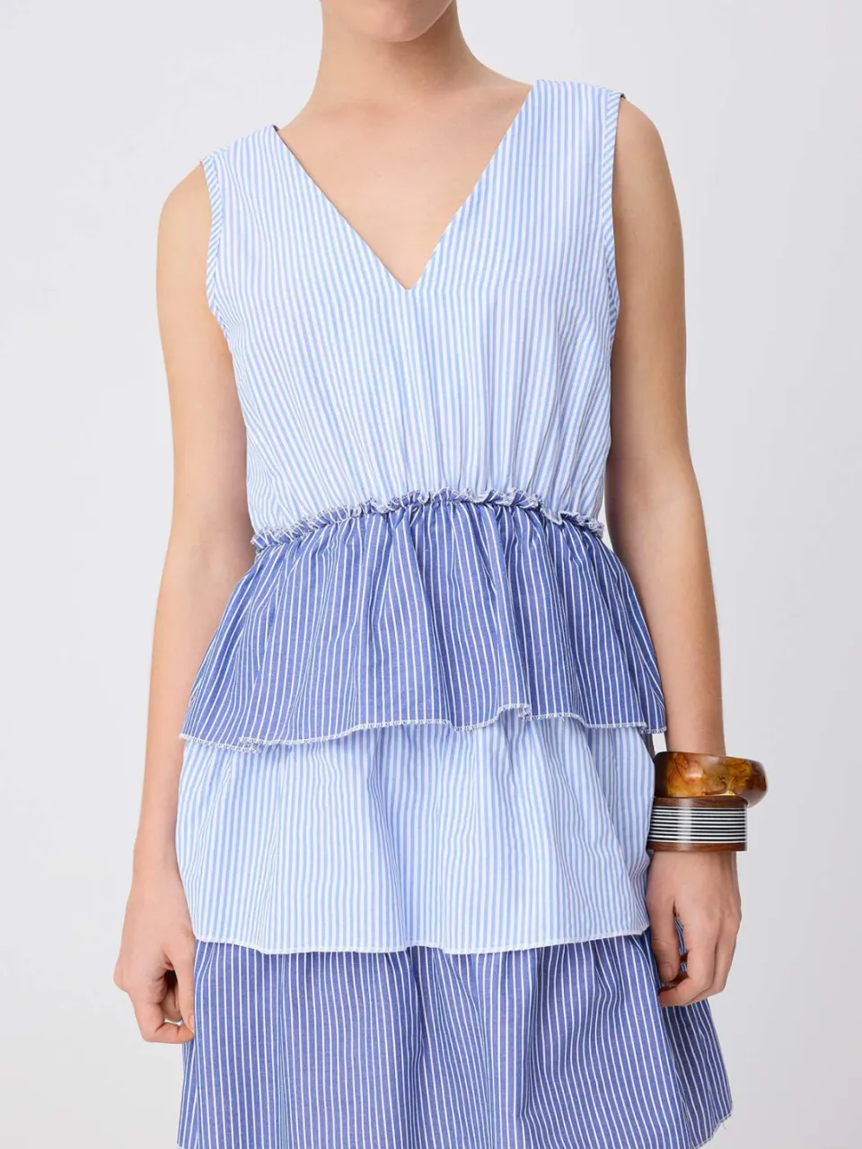 Trendyol TRENDYOLMİLLA Dames Blauw Gestreept Kort / Mini Mouwloos Skater Jurken, foto 2
