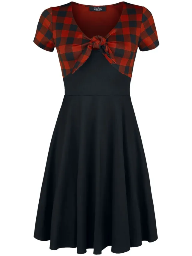 Rock Rebel by EMP Zwarte jurk met ruitjesmotief - Dames Zwart;Rood