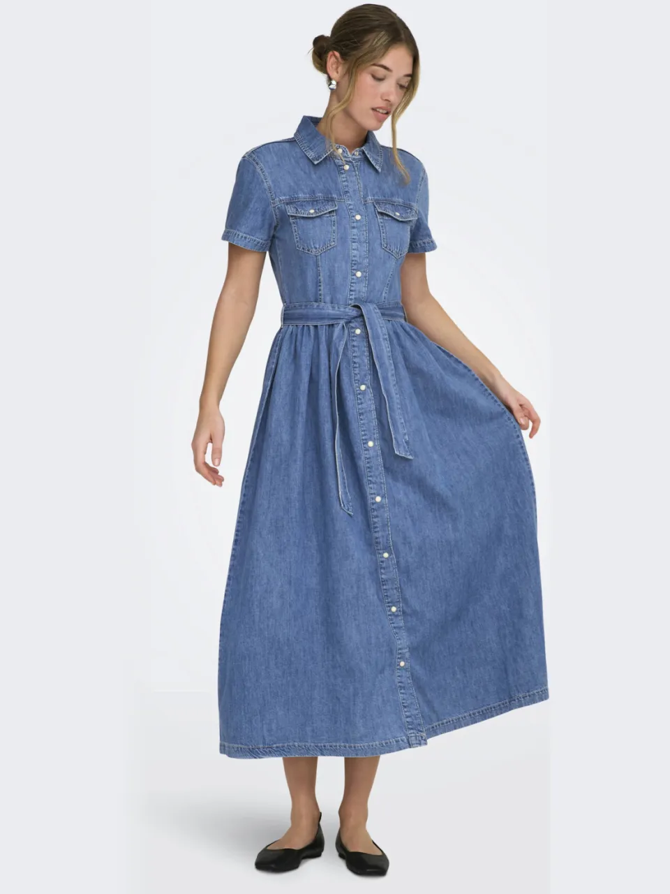 Only denim A-lijn jurk medium blue denim