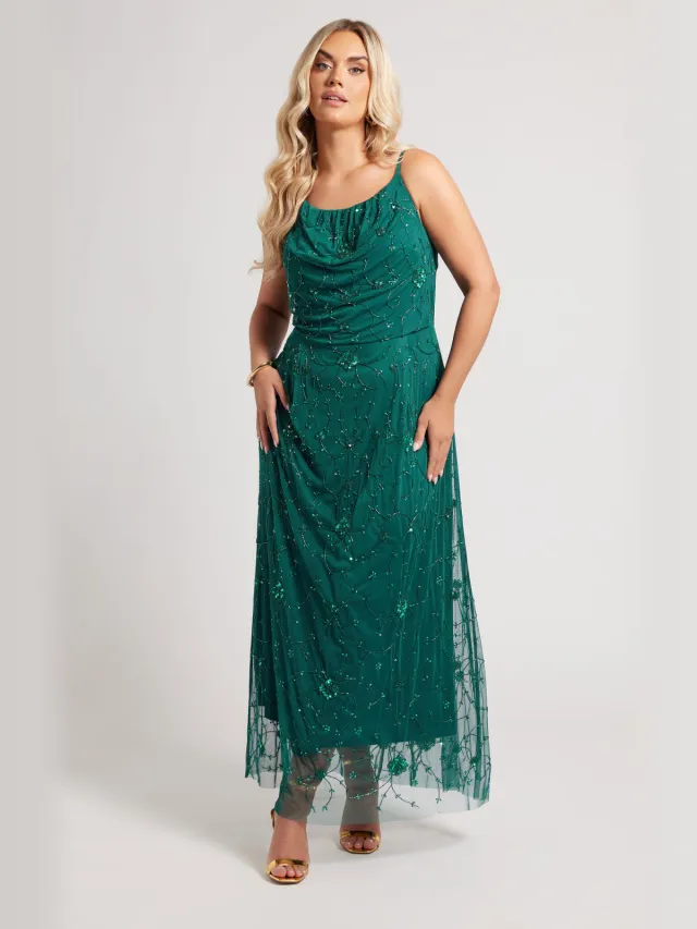 Luxe: Ultimate Embellishment Luxe Smaragdgroene Handversierde Maxijurk Met Bloemenmotiefsize 42 Green