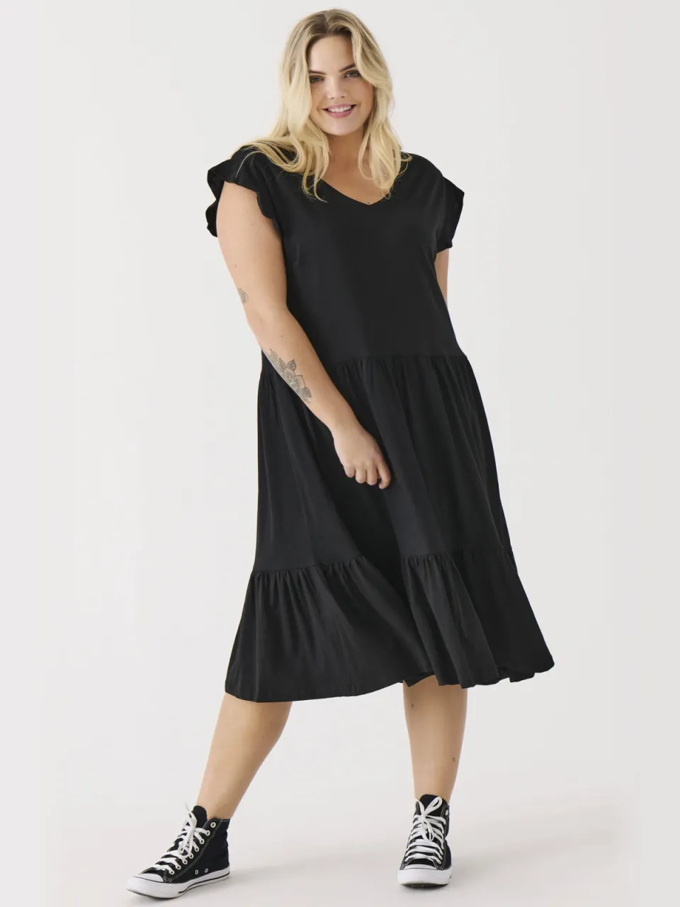 Only Carmakoma Plus Size korte A-lijn jurk met ruches - zwart Black