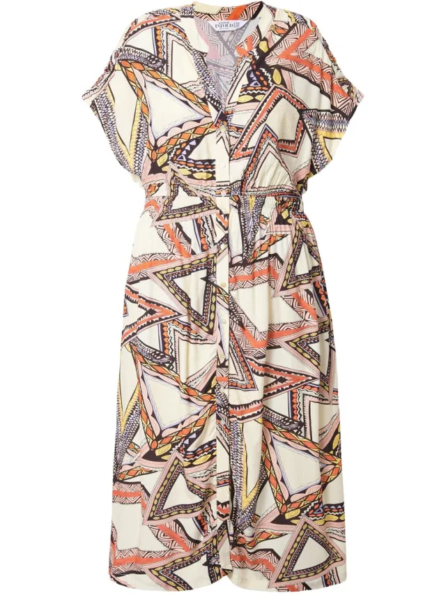 Studio Untold Dames - Maxi-jurk A-lijn structuur all-over print knoopsluiting - Lichtbeige - Maat 42+