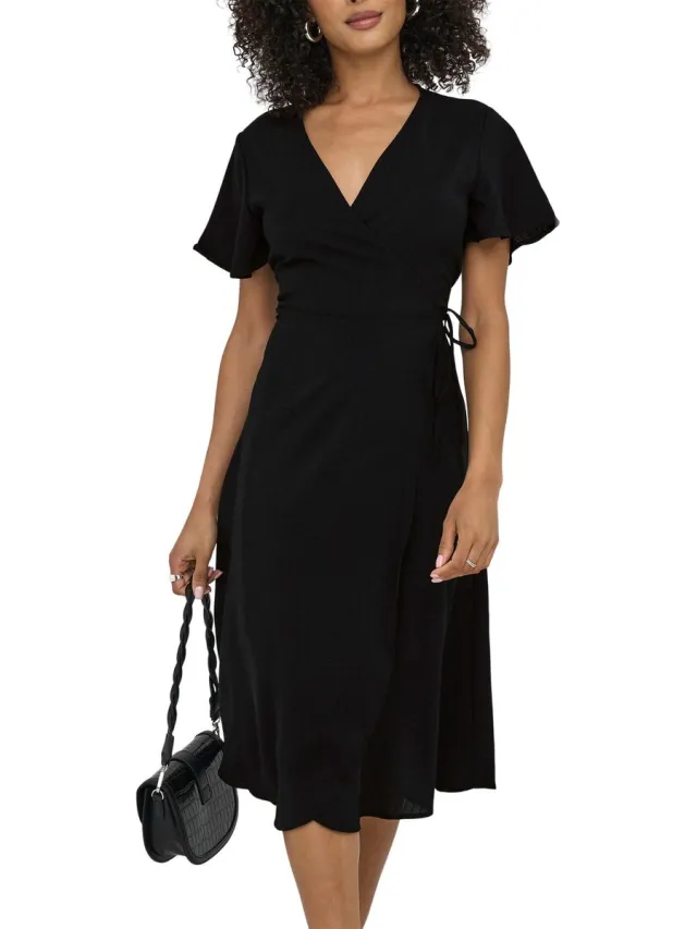 Only ONLCALI LIFE S/S WRAP DRESS WVN NOOS - Dames - Jurk Black