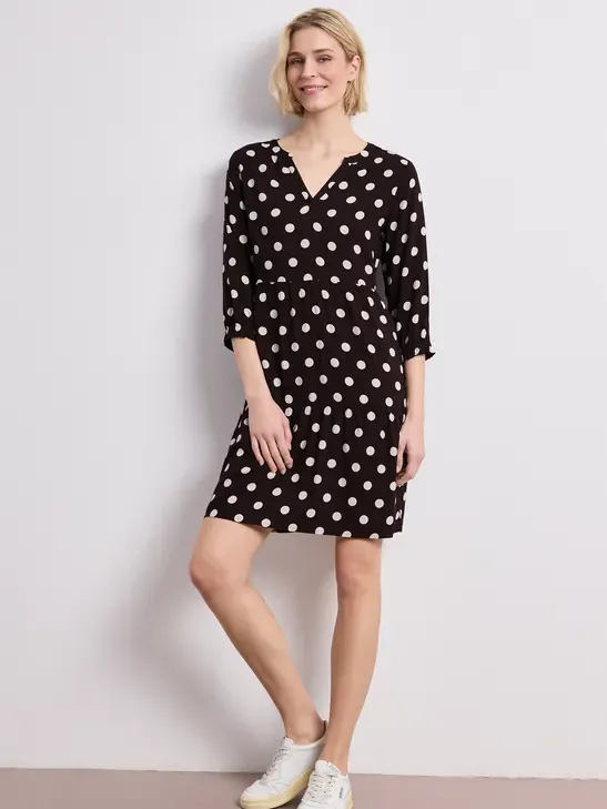 Street One Knielange jurk met gespleten hals en print Bruin