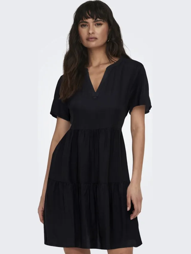Only Onlzally Life S/S Thea dress NOOS Korte jurk zwart S - Viscose - Basics