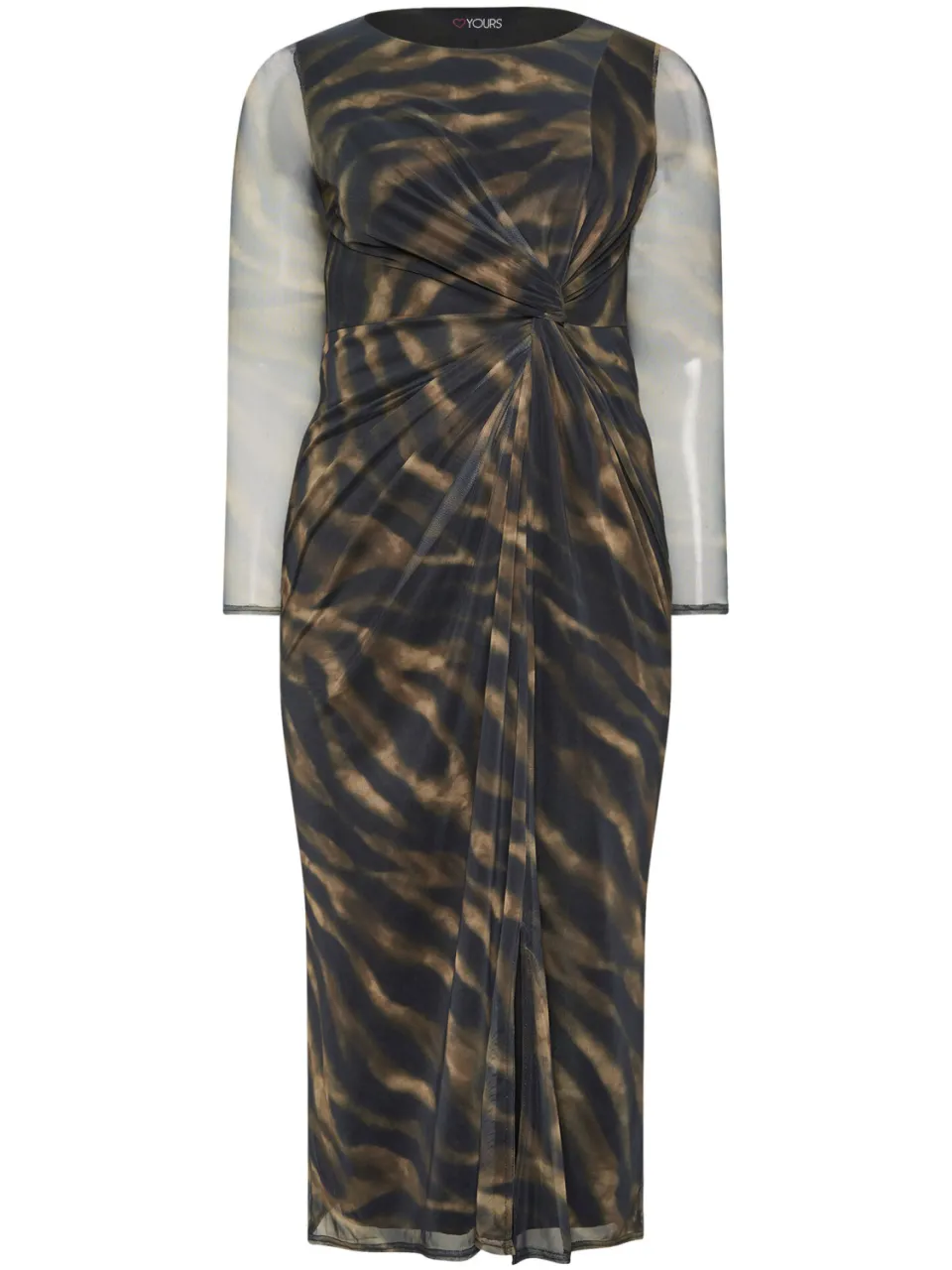 Yours London Bruine Zebra Mesh Zijknoop Midijurk-56, foto 4