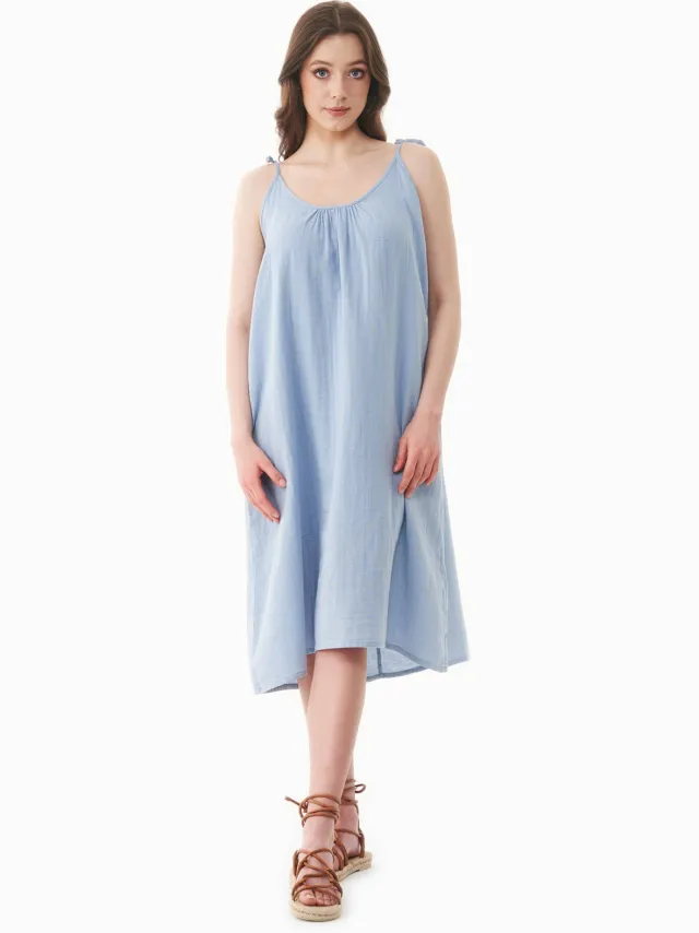 ORGANICATION dames vegan Jurk Muslin Ijsblauw Lichtblauw