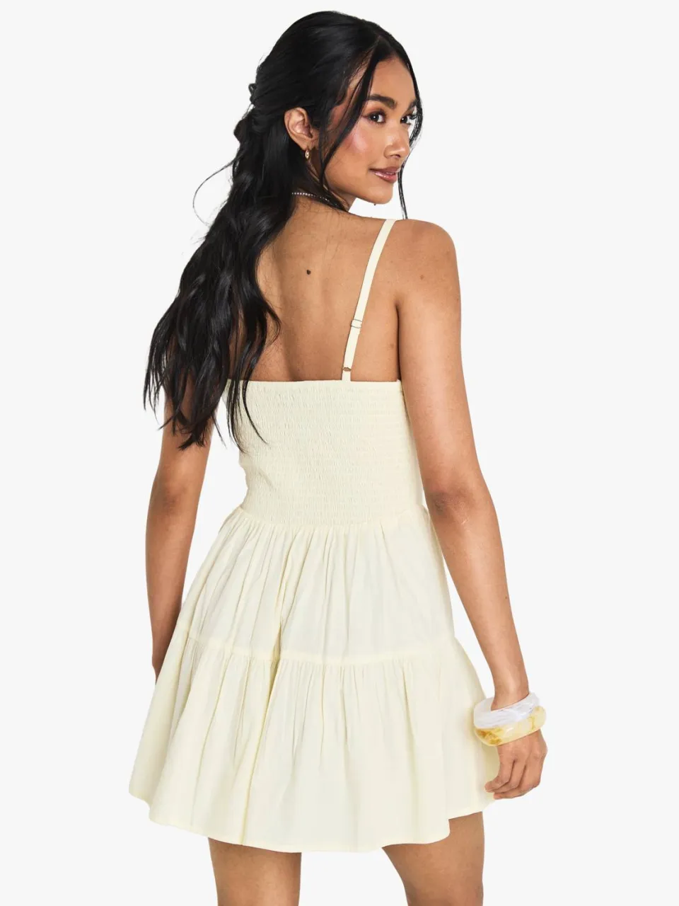 boohoo Dames Katoenen Melkmeisje Mini Jurk citroen, foto 2