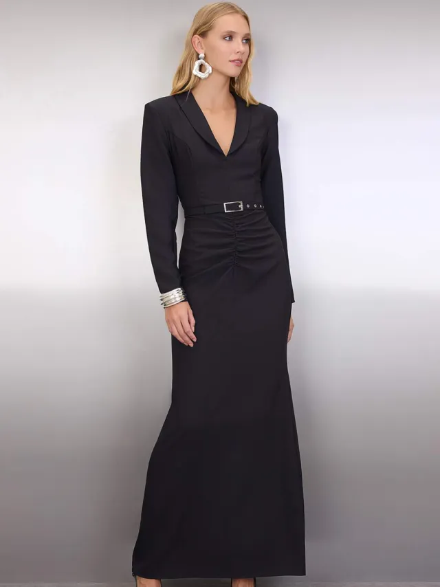 Trendyol TRENDYOLMİLLA Dames Zwart Effen Maxi Lang Diploma-uitreiking / Gala Zeemeermin Avond & Gala Jurk