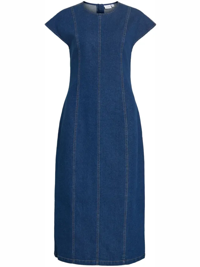 Vila VIESTA CAP DENIM MIDI DRESS/BFS - Dames - Mini jurken Dark Blue Denim
