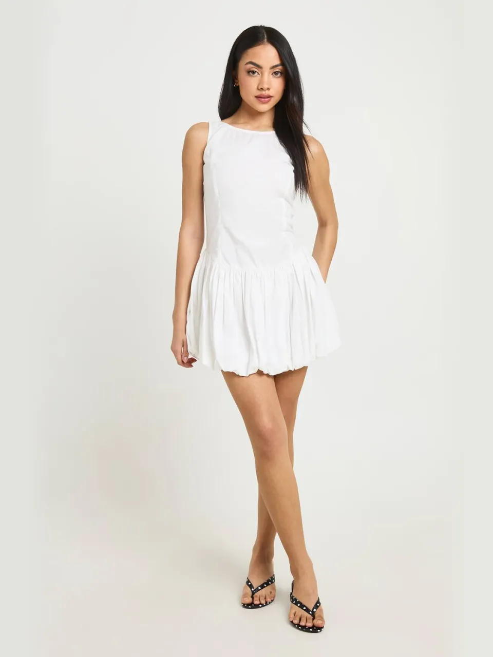boohoo Dames Katoenen Popeline Mini-jurk Met Ballonzoom En Racerback wit, foto 3