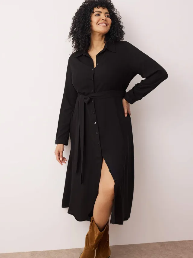 Trendyol Curve Dames Zwart Effen Maxi Lang Casual Blousejurk Grote maten Jurk