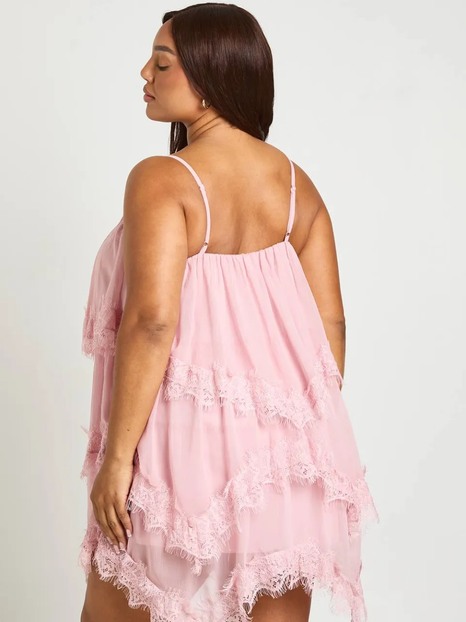 boohoo Dames Plus Kanten Zoom Gelaagde Shift Jurk stoffig roze, foto 2