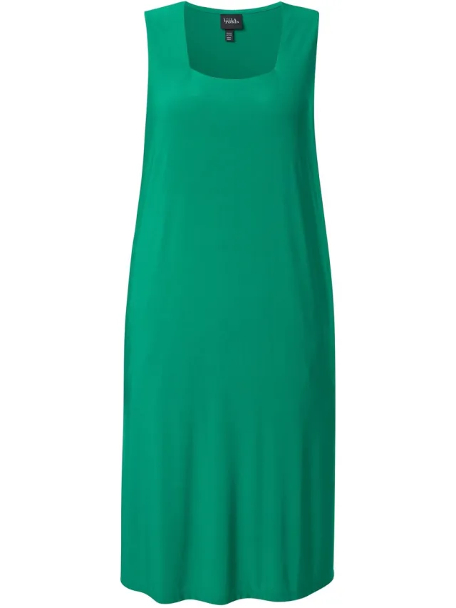 Ulla Popken Dames - Jersey jurk A-lijn carré-halslijn 3/4-mouwen - Groen - Maat 42+