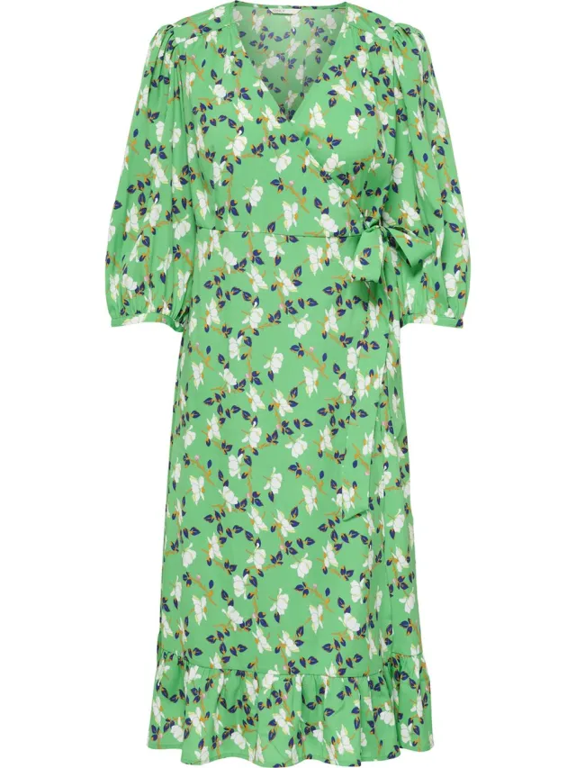 Only ONLOLIVIA 3/4 WRAP MIDI DRESS WVN NOOS Dames Jurk Winter Green