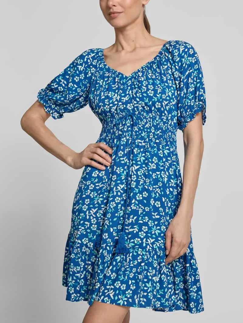 Apricot Mini-jurk van viscose met tunnelkoord en kwastdetails blauw, foto 5