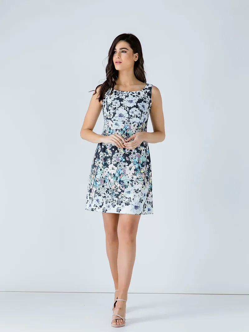 Conquista Floral Empire Line-jurk Marineblauw