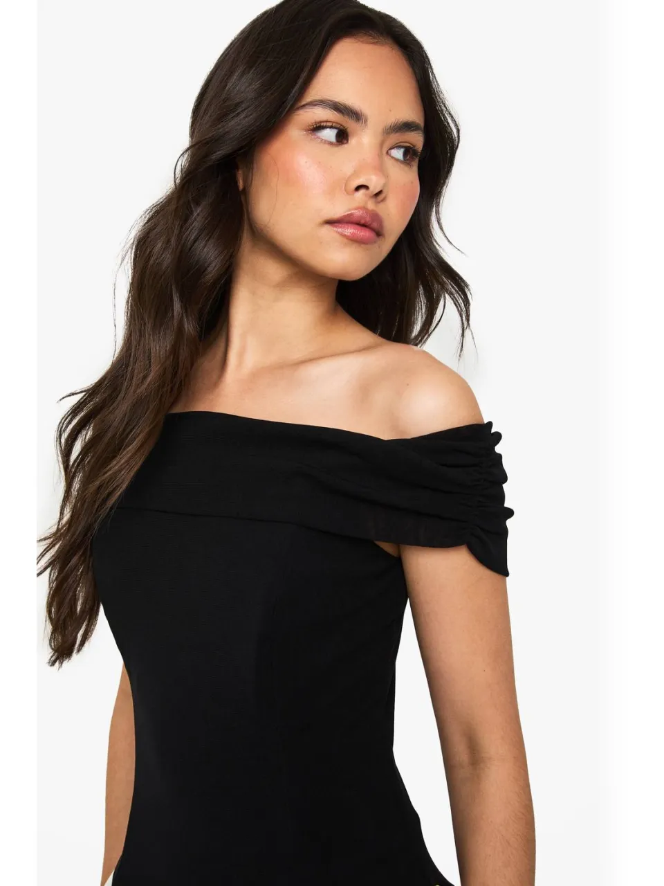 boohoo Dames Bardot Chiffon Mix Mini-jurk zwart, foto 3
