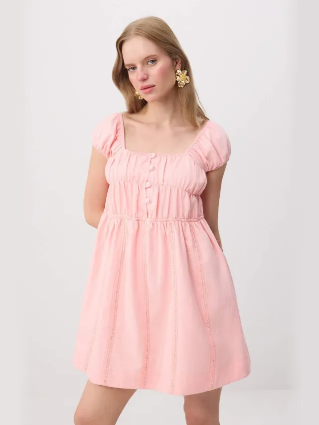 Trendyol TRENDYOLMİLLA Dames Roze Effen Kort / Mini Kort Recht Jurken