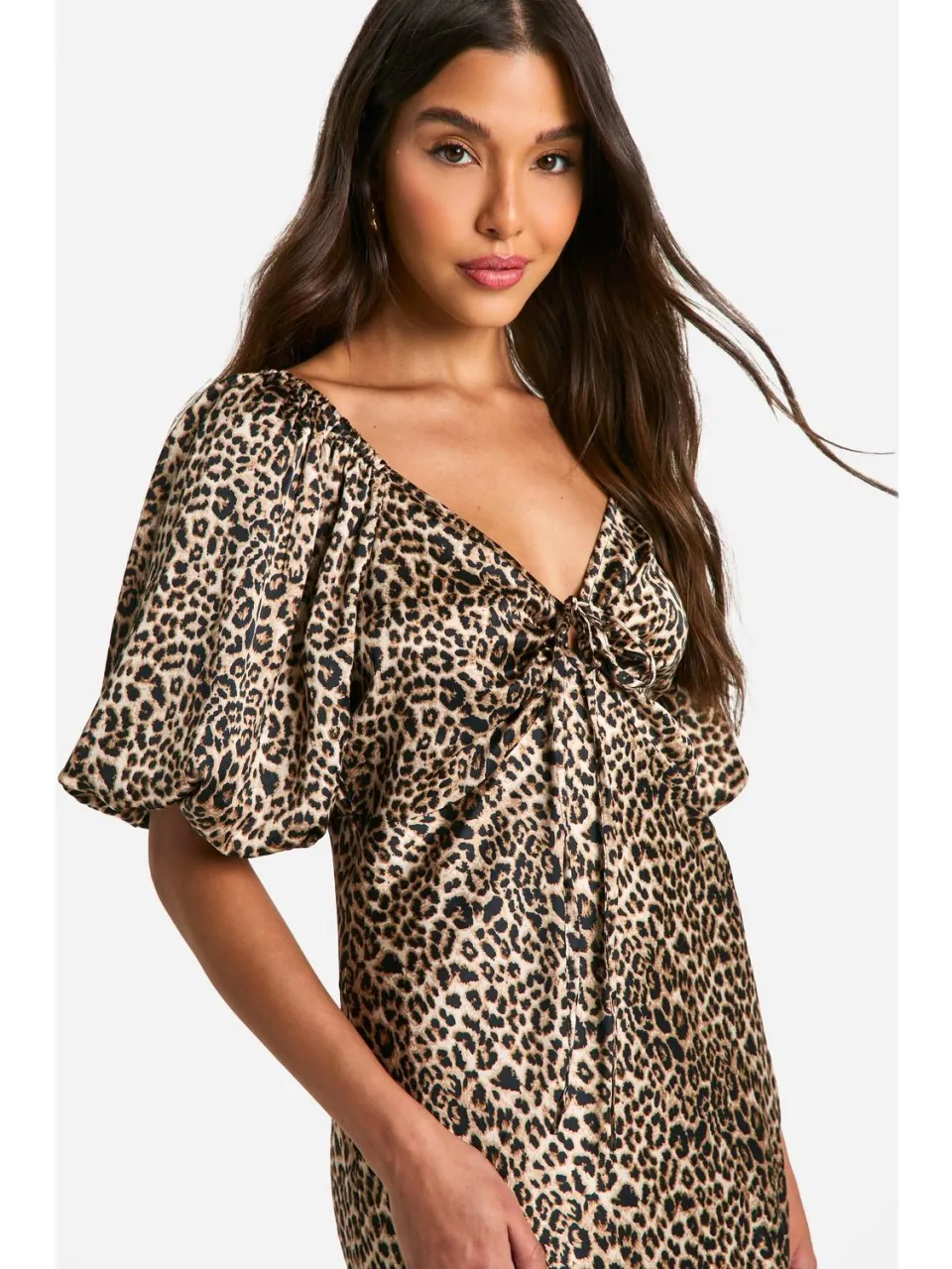 boohoo Dames Leopard Pofmouw Midaxi Jurk bruin, foto 3