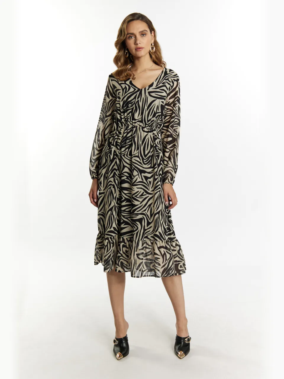 Faina Jurkje met zebraprint Dames beige/ zwart Zwart/Gebroken wit