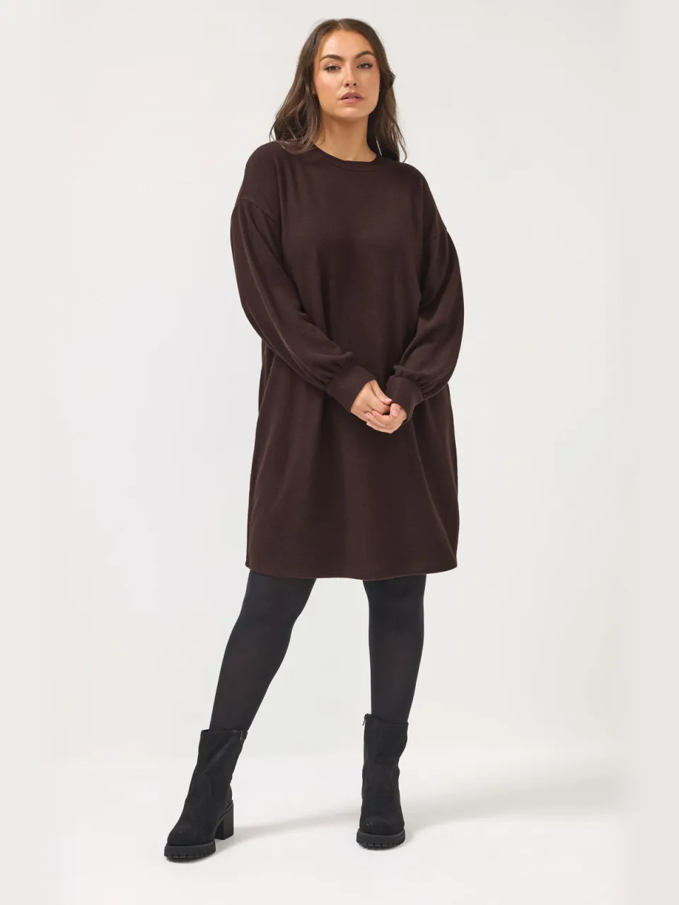 Yours Chocoladebruine Sweatshirtjurk-60, foto 2