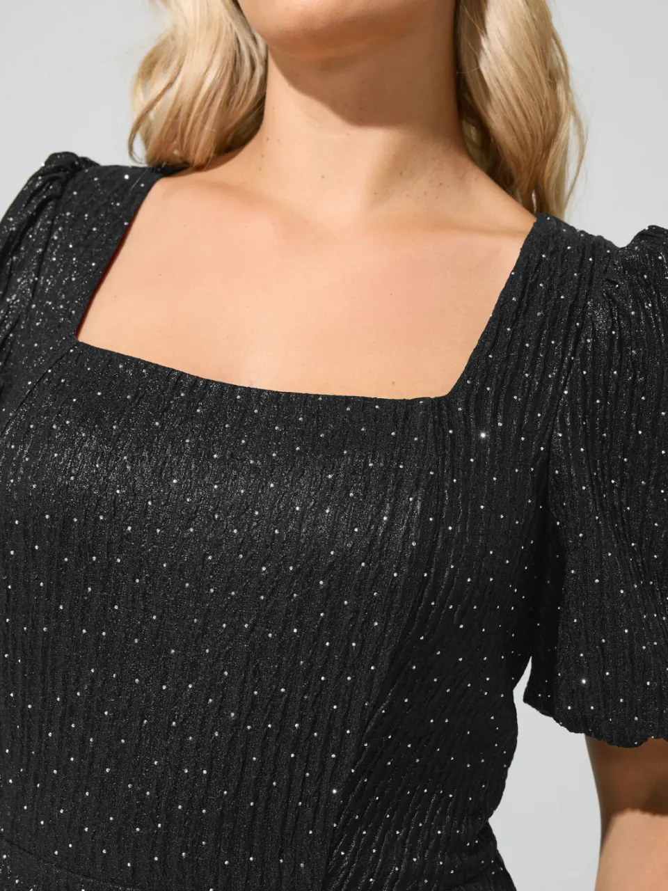 Yours London Zwarte Metallic Midijurk Met Studs, foto 5