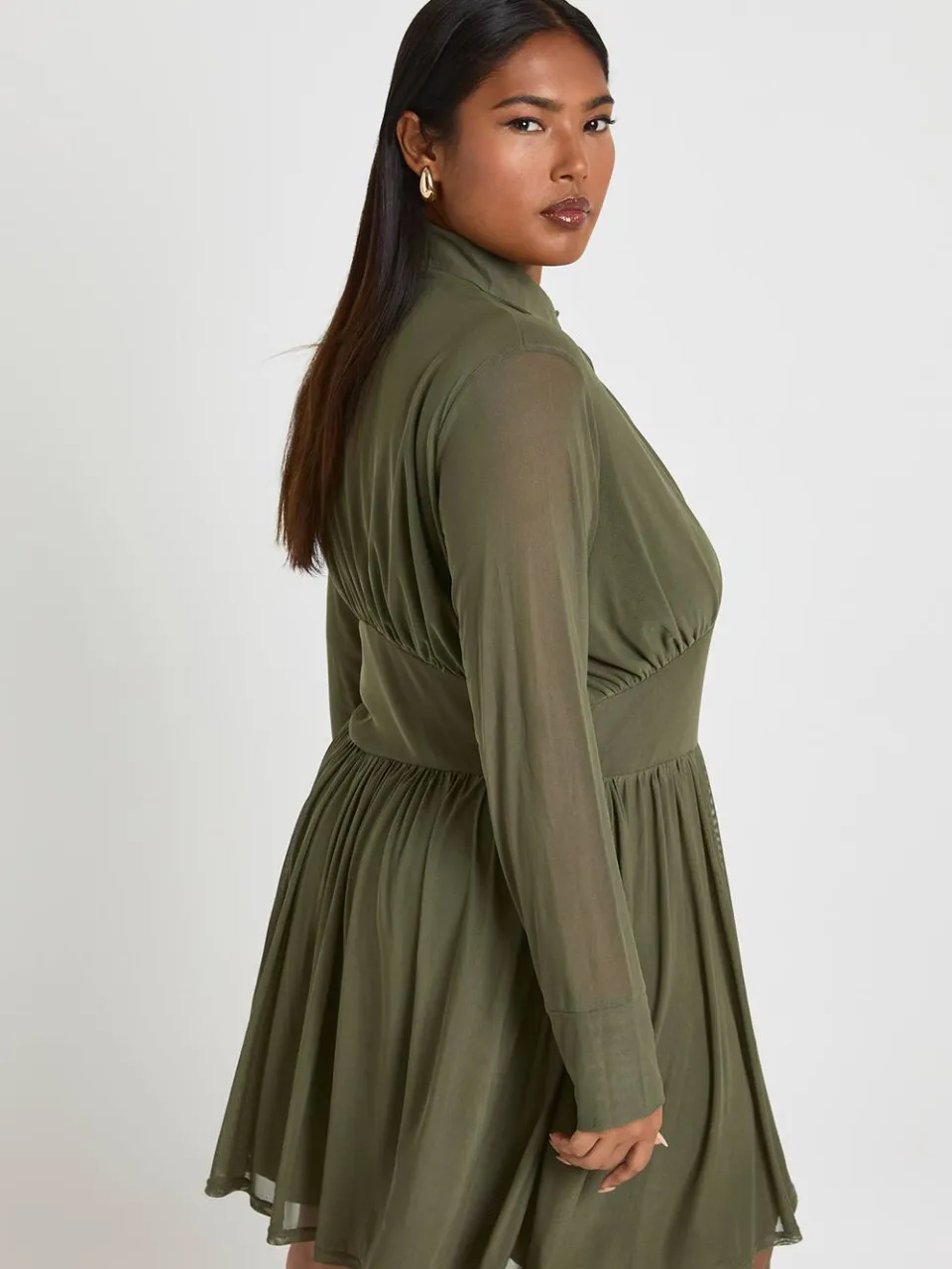 boohoo Dames Plus Mesh Skater Jurk met Kraag kaki, foto 2