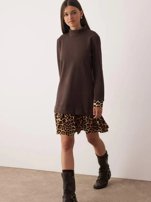 Trendyol TRENDYOLMİLLA Dames Bruin Stippen Kort / Mini Lang Casual Recht Jurken