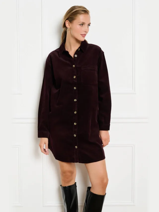 LOLALIZA corduroy korte blousejurk - aubergine