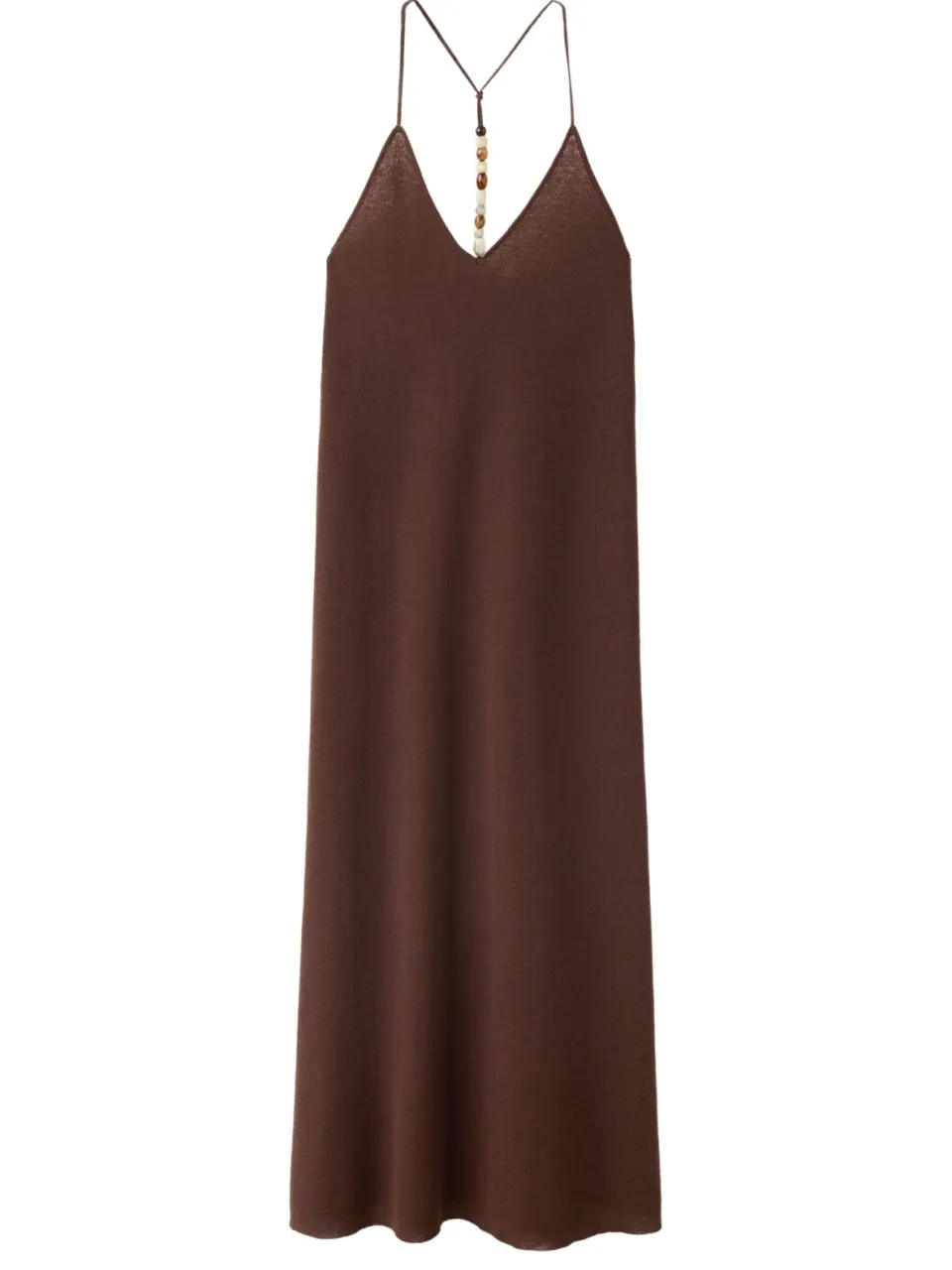 Mango maxi jurk met kraaltjes en linnen - bruin, foto 2