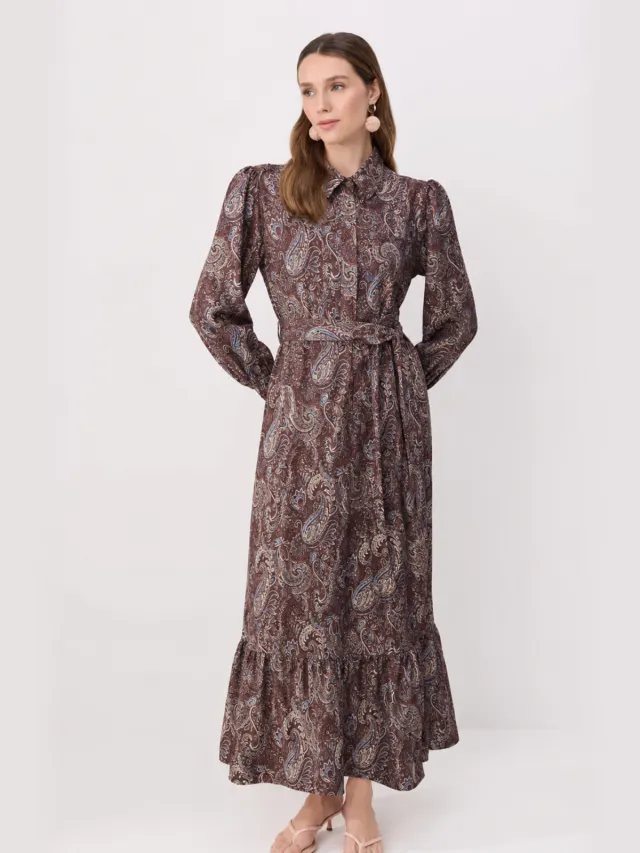 Trendyol Modest Dames Bruin Paisley Maxi Lang A-lijn Modest Jurken