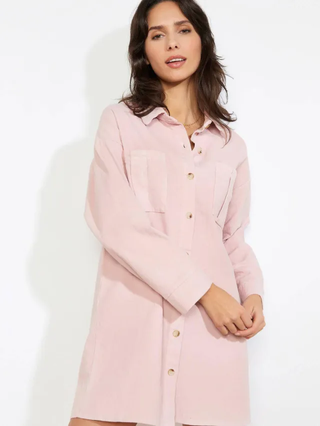 LOLALIZA corduroy blousejurk lichtroze