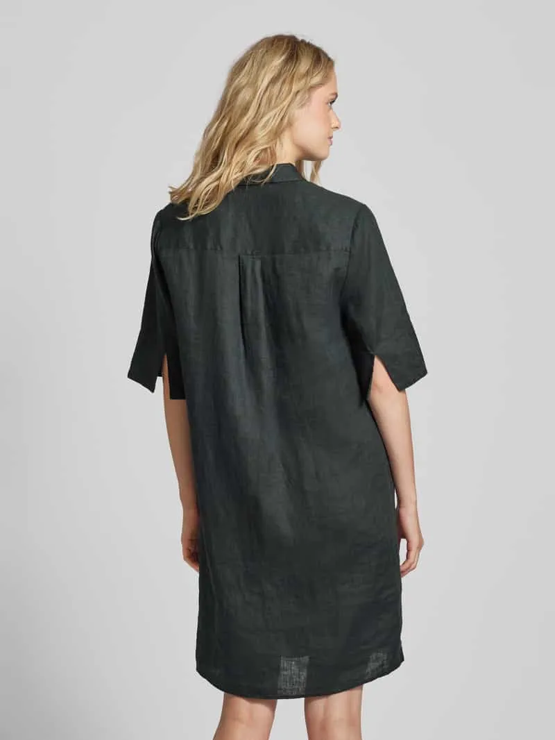Opus Knielange linnen jurk met 1/2-mouwen, model 'Walmari' donkergroen, foto 3