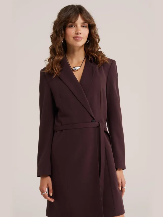 WE Fashion korte blazerjurk met ceintuur - aubergine